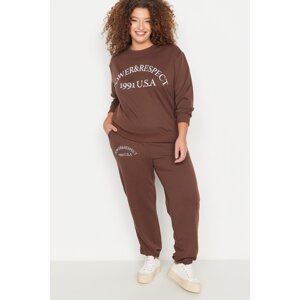 Trendyol Curve Brown Printed Knitted Tracksuit