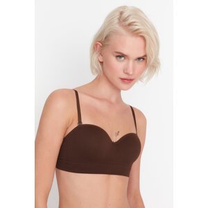 Trendyol Dark Brown Seamless/Seamless Covered Strapless Knitted Bra with Removable Straps