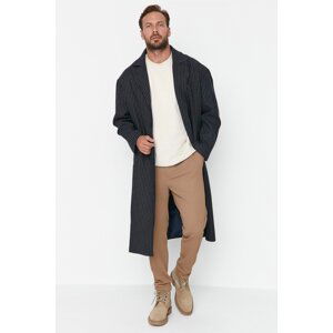 Trendyol Navy Blue Men's Oversize Striped Long Coat