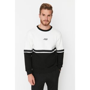 Trendyol Men's Ecru Regular/Real Fit Long Sleeve Crew Neck Printed Paneled Sweatshirt