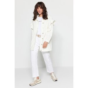 Trendyol White Denim Sleeve Ruffle Detail Jeans Jacket