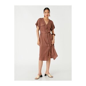 Koton Buttoned Midi Dress with Belt Detail, Satin Look