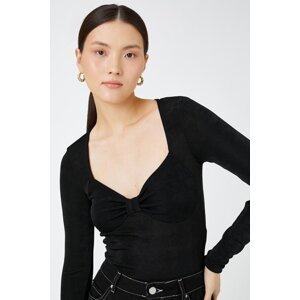 Koton Women's Slim Fit Long Sleeve Bow Detail T-Shirt 3wak50064ek