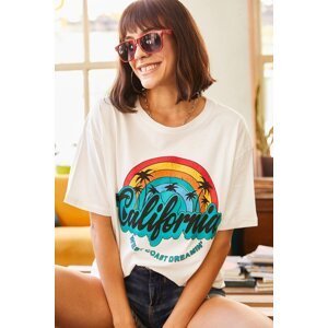 Olalook Women's Ecru Rainbow Printed T-Shirt