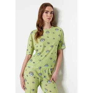Trendyol Green Eye Patterned T-shirt-Pants Knitted Pajamas Set
