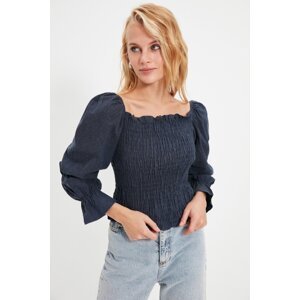 Trendyol Navy Blue Fitted Woven Gimped Blouse