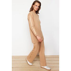 Trendyol Mink Stripe Detailed Knitted Tracksuit Set