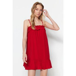 Trendyol Red Straight Cut Mini Woven Ruffle Detailed Woven Dress