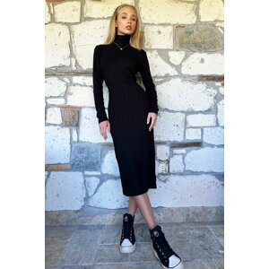 Trend Alaçatı Stili Women's Black Camisole Turtleneck Dress