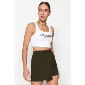 Trendyol Khaki With Ornamental Pocket High Waist Mini Interlock Knitted Shorts Skirt