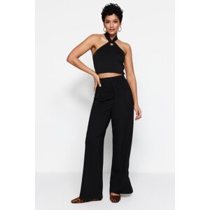 Trendyol Black Wide Leg/Relaxed Cut High Waist Pleated Knitted Trousers