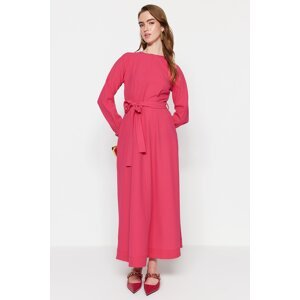 Trendyol Pink Belted Stitch Detail Woven Dress