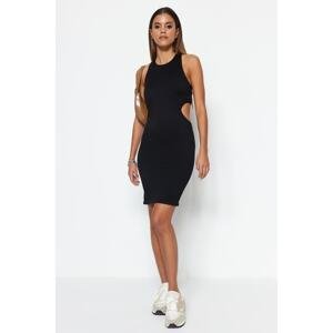 Trendyol Black Seamless Fitted Cut-Out Detail Mini Stretch Knit Dress