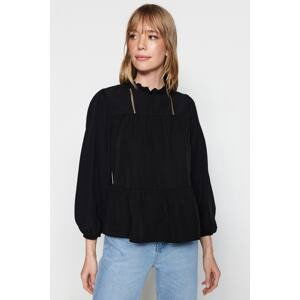 Trendyol Black Woven Lace Trim Frill Blouse