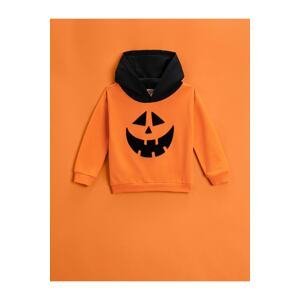 Koton Color Contrast Pumpkin Printed Hooded Sweatshirt