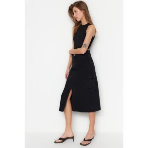 Trendyol Black Cargo Pocket Detailed High Waist Midi Denim Skirt