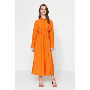 Trendyol Orange Gathered Detail Half Pat Linen Blended Woven Dress