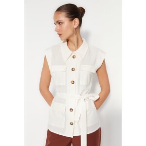 Trendyol Ecru Belted Woven Cotton Vest