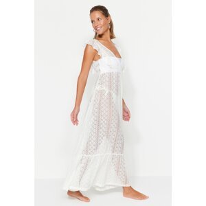 Trendyol bílé maxi tkané volánové plážové šaty