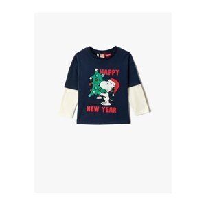 Koton Christmas Themed Snoopy Printed Licensed T-Shirt Long Float Sleeve Crew Neck