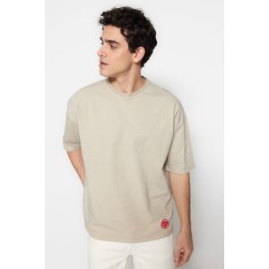 Trendyol Limited Edition Beige Men's Oversize/Wide Cut Vintage/Faded Effect 100% Cotton Thick T-Shirt