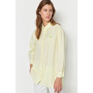 Trendyol Yellow Tiny Heart Embroidered Woven Cotton Shirt
