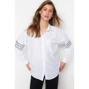Trendyol White Embroidered Oversize Cotton Woven Shirt