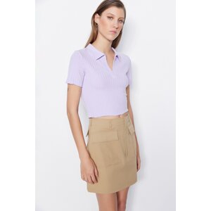 Trendyol Lilac Soft Touch Crop Polo Neck Ribbed Stretchy Knitted Blouse