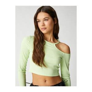 Koton Long Sleeved T-Shirt with Crop Window Detail Crew Neck.