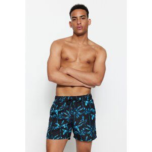 Trendyol Black Standard Size Tropical Printed Swimwear Marine Shorts