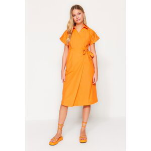 Trendyol Orange Belted Double Breasted Midi Woven Dress