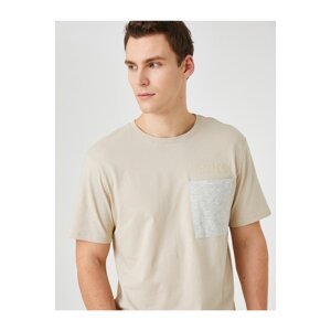 Koton Motto Embroidered T-Shirt Pocket Detailed Crew Neck