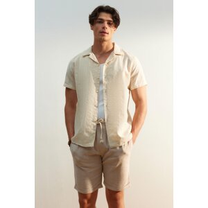 Trendyol Beige Men's Regular Fit Textured Summer Linen Look Shirt