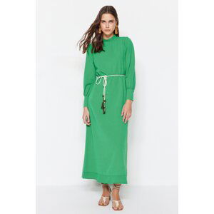 Trendyol zelený pás s detailem tkané šaty se širokou manžetou a plátěným vzhledem