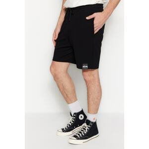 Trendyol Black Men's Regular/Regular Cut Shorts with Embroidered Labels.