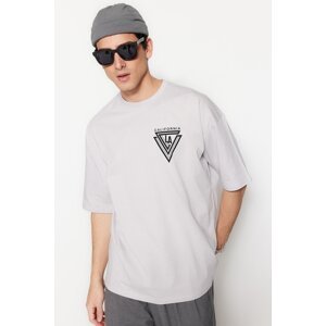 Trendyol Gray Oversize/Wide-Fit City Printed 100% Cotton Short Sleeve T-Shirt