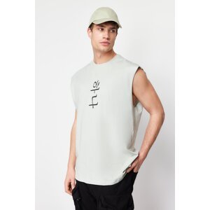 Trendyol Gray Oversize/Wide-Fit Far Eastern Text Printed 100% Cotton Sleeveless T-Shirt/Athlete