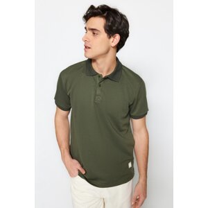 Trendyol Limited Edition Khaki Regular/Normal Fit Appliqué Thick Pique Polo Neck T-shirt