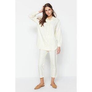 Trendyol Pastel Yellow Piping Detailed Woven Cotton Shirt-Pants Suit