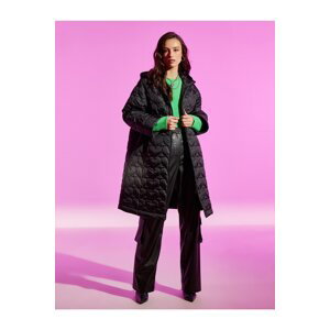 Koton Heart Quilted Hooded Long Coat