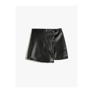Koton Short Skirt Leather Look Elastic Button Detailed Waist