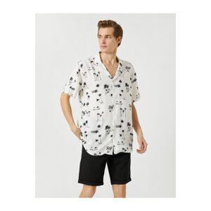 Koton Summer Shirt with Short Sleeves, Turndown Collar Palm Printed