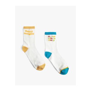 Koton 2-Piece Socks Set Slogan Patterned