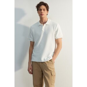 Trendyol White Regular/Normal Cut Short Sleeve Textured Buttoned Polo Collar T-shirt