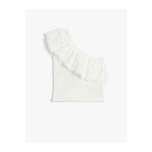 Koton Ruffle Detailed Scalloped One-Shoulder T-Shirt, Sleeveless.