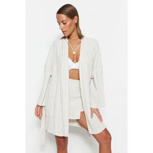 Trendyol Bridal Ecru Belted Mini Woven Kimono & Kaftan