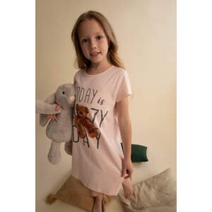 DEFACTO Girl Regular Fit Teddy Bear Printed Short Sleeve Cotton Nightgown