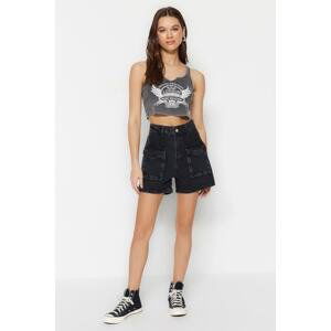 Trendyol Black Pocket Detailed High Waist Denim Shorts