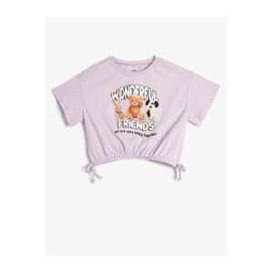 Koton Crop Oversize T-Shirt Animals Printed Elastic Waist Tie Cotton