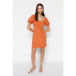 Trendyol Orange Mini Woven Balloon Sleeve Woven Linen Look Dress